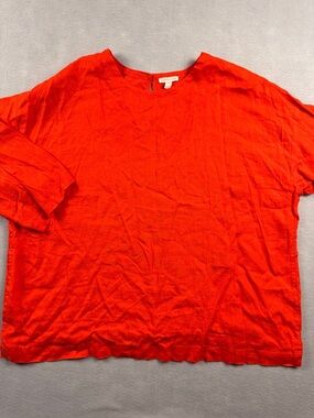 Eileen Fisher Organic Linen Shirt Womens Large Red Boxy Lagenlook Boho Heritage